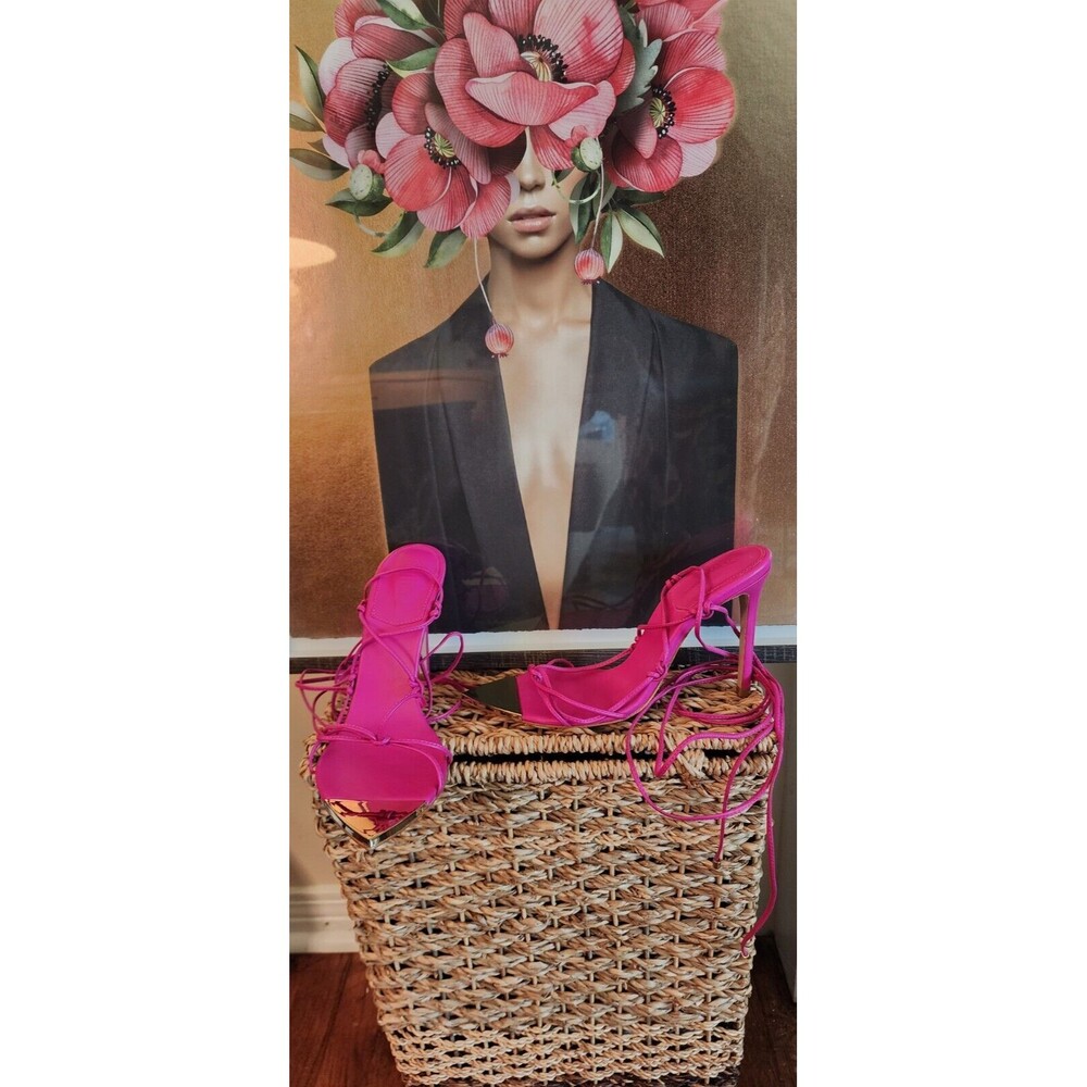 Schutz Hana Hot Pink Strappy Tie Up Open Toe Stiletto High Heel Sandals Sz 9